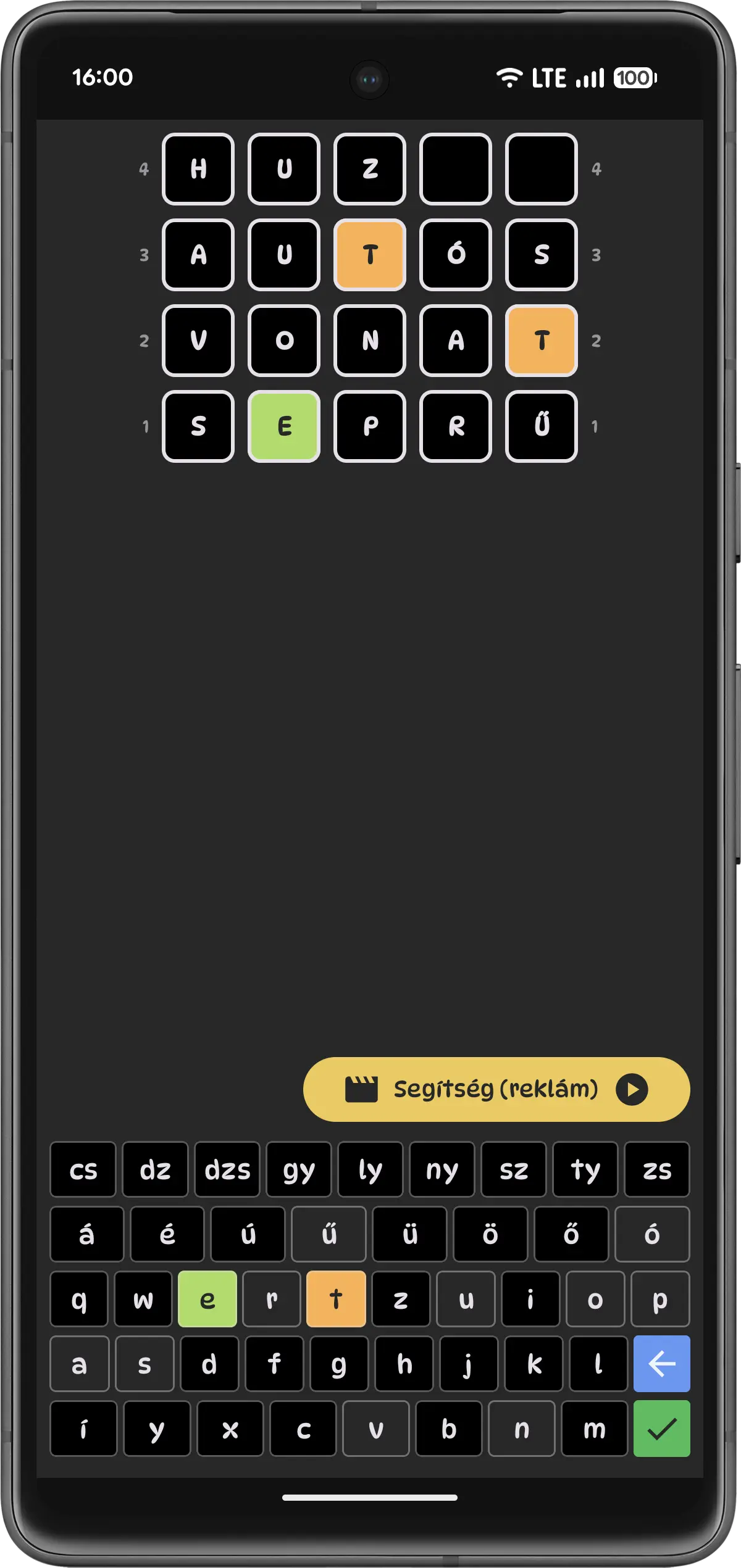 Napi kihívás képernyő